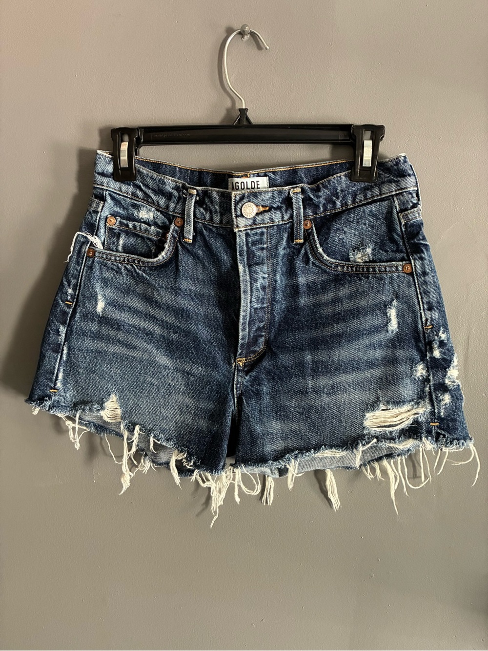 Agolde  Parker Denim Cut-off Button Fly Shorts - Picture 2 of 6